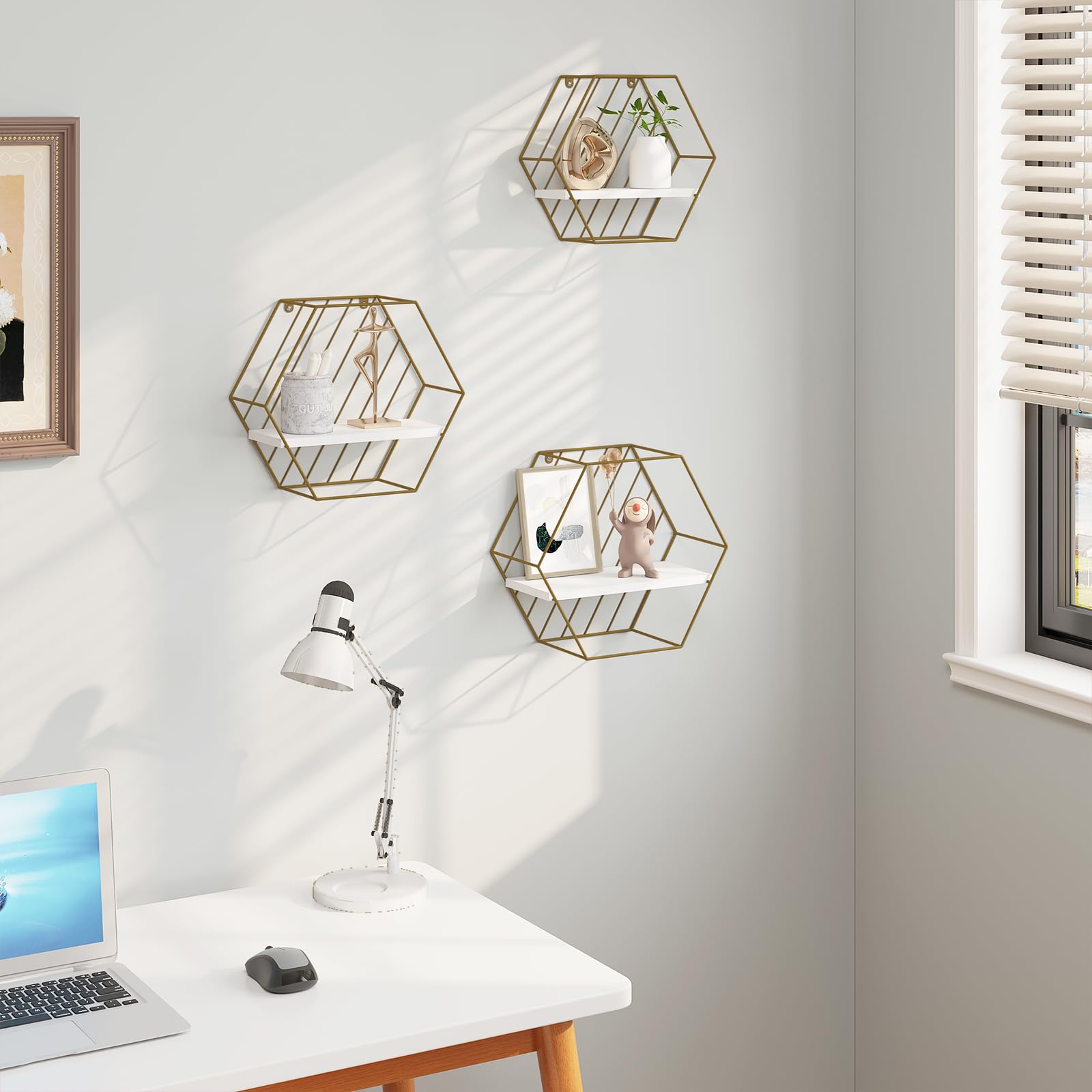 eugad-wandregal-3er-set-hexagon-wei-gold-schweberegal image 2