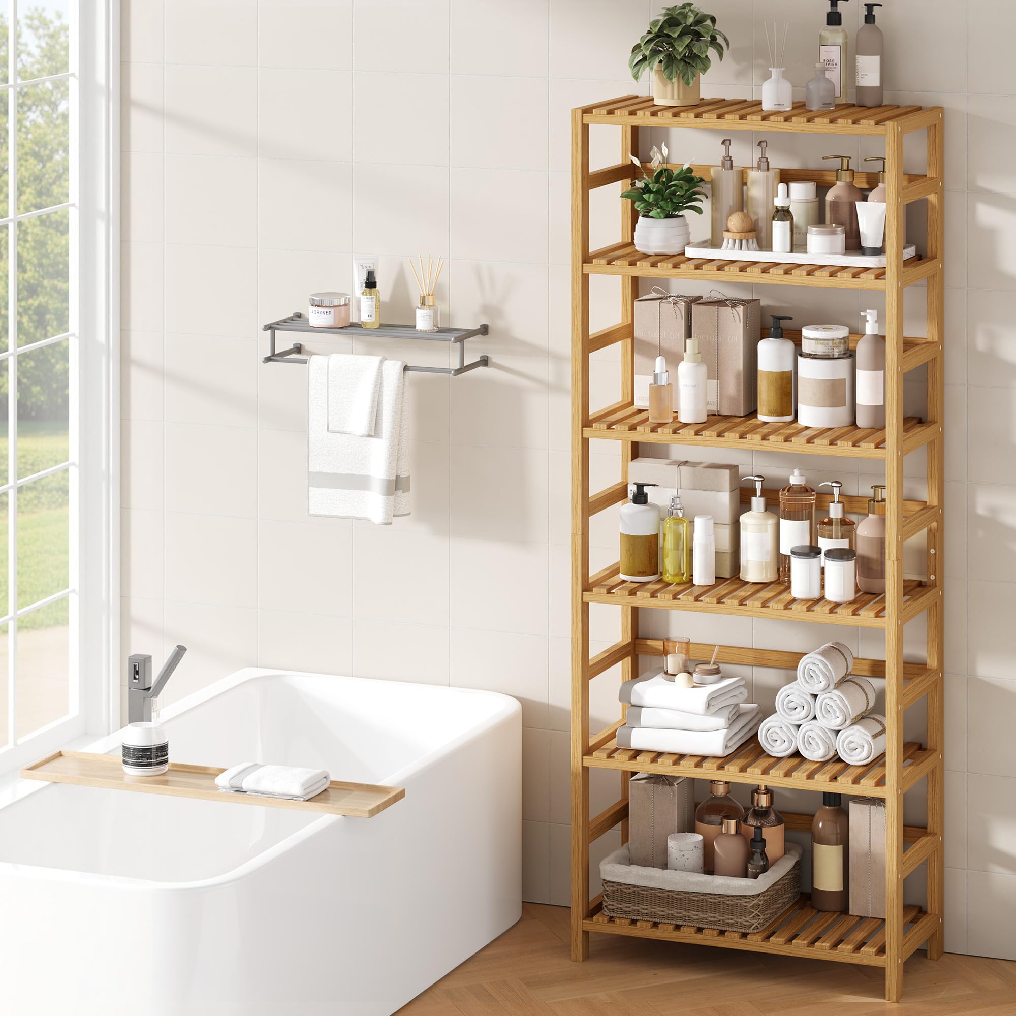 forehill-bathroom-shelf-badregal-6-ablagen-natur-bambus-161-cm image 8