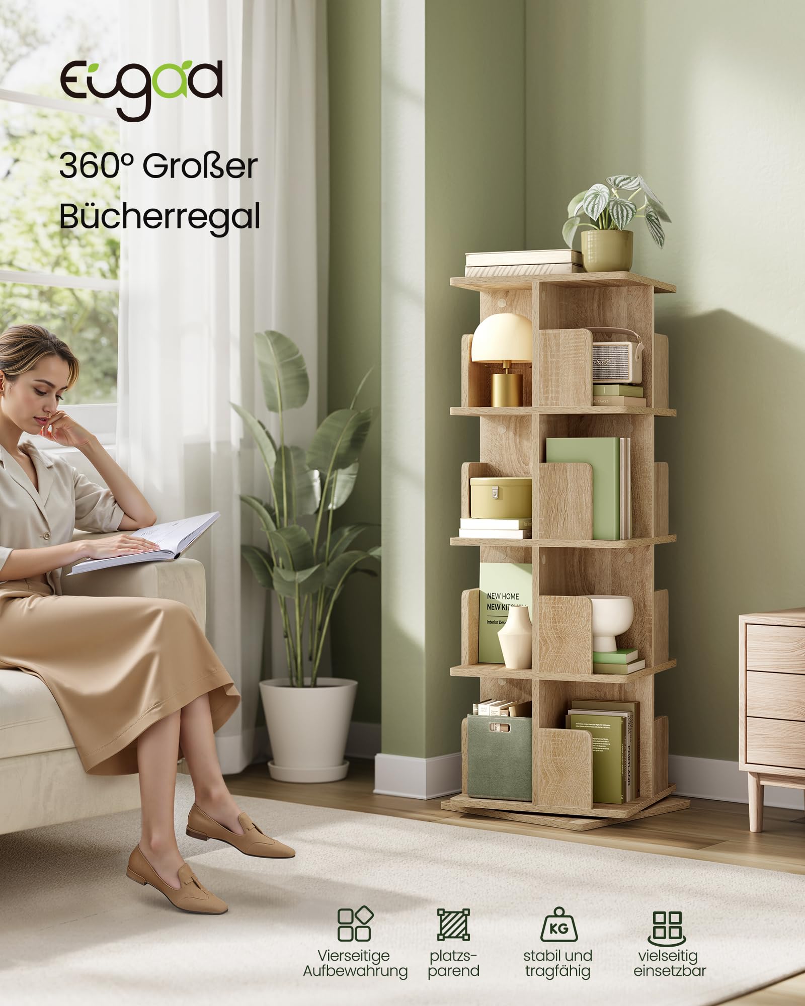 eugad-aufbewahrung-drehregal-4-ebenen-b-cherregal-128-cm-drehbar image 4
