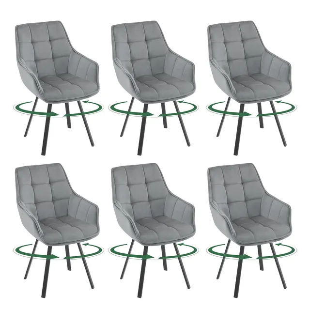 eugad-esszimmerst-hle-6er-set-dunkelgrau-drehbar-samt image 1