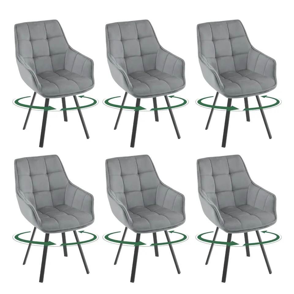 eugad-esszimmerst-hle-6er-set-dunkelgrau-drehbar-samt image 1