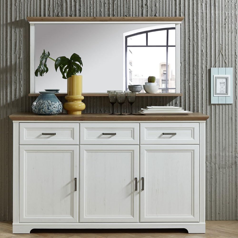 lomadox-esszimmer-sideboard-spiegel-set-pinie-wei-166-cm image 1