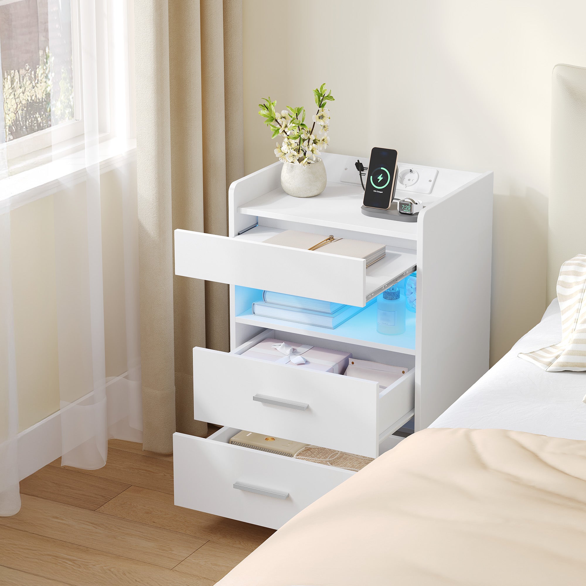 hzuaneri-bedroom-nachttisch-wei-led-usb-2-schubladen-35x40x64-cm image 8