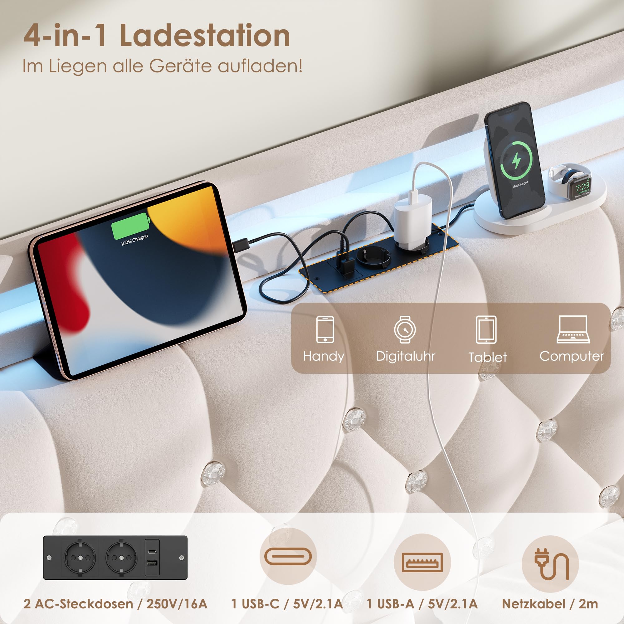 forehill-polsterbett-140x200-led-schubladen-samt-mit-usb image 5