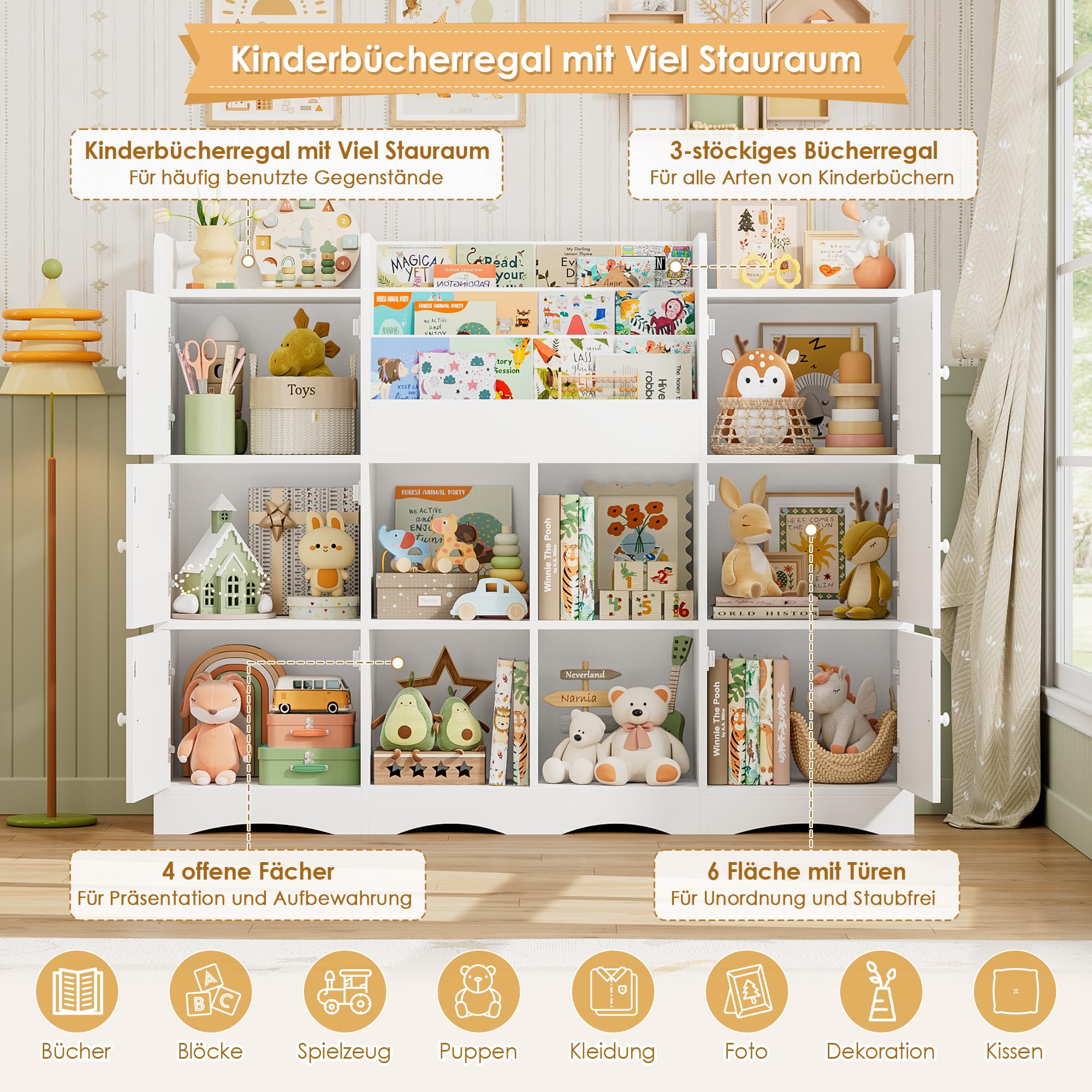 forehill-kinderregal-wei-12-f-cher-mit-6-t-ren-b-cherregal image 4