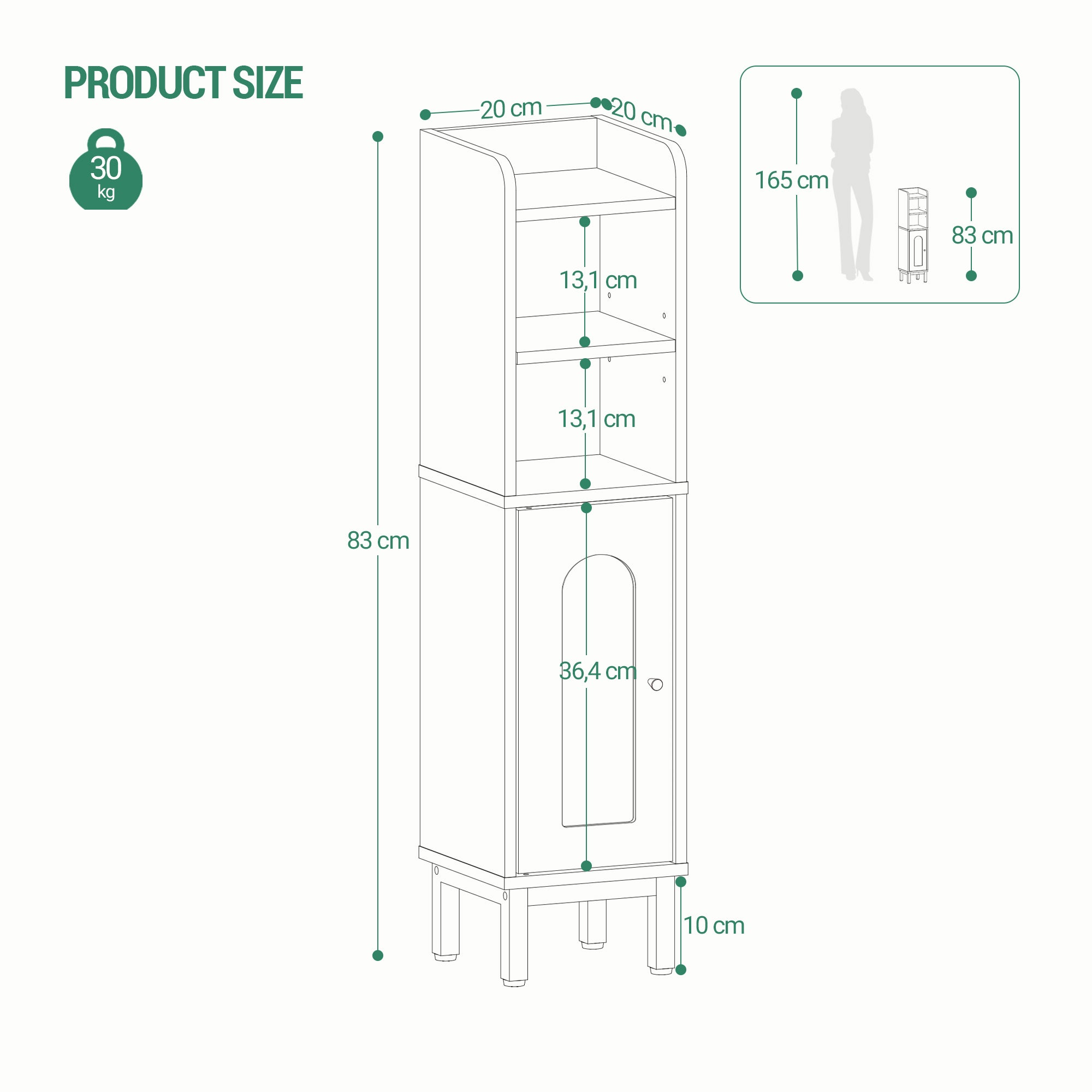 hzuaneri-badschrank-schmal-wei-20x20x83-cm-verstellbar image 2