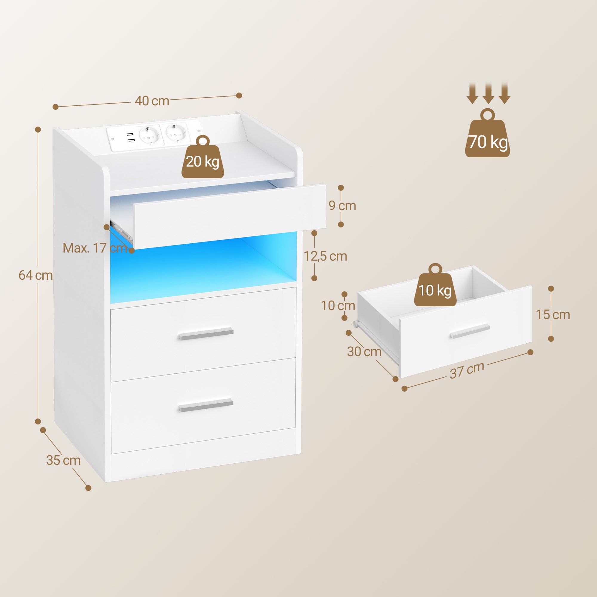 hzuaneri-bedroom-nachttisch-wei-led-usb-2-schubladen-35x40x64-cm image 3