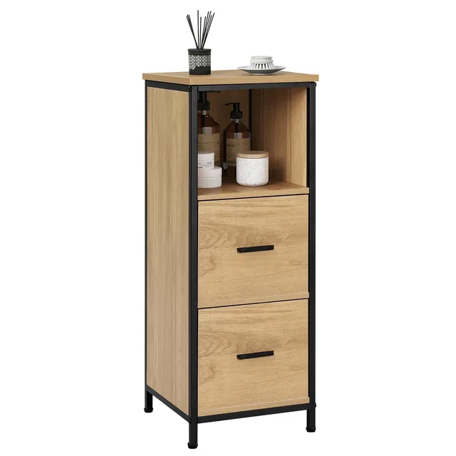 eugad-badezimmerschrank-schwarz-eiche-30x80x30-cm-2-schubladen image 1