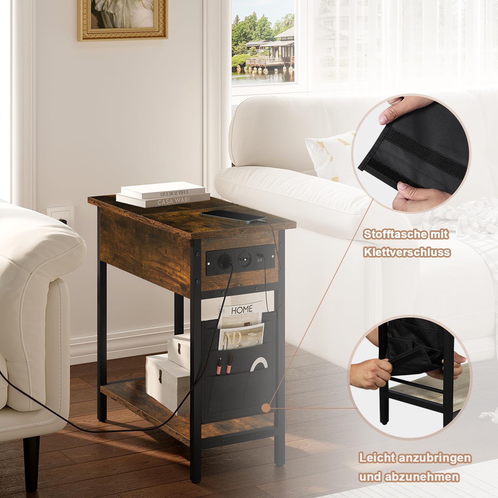 eugad-wohnaccessoires-beistelltisch-vintagebraun-mit-steckdose-usb image 7