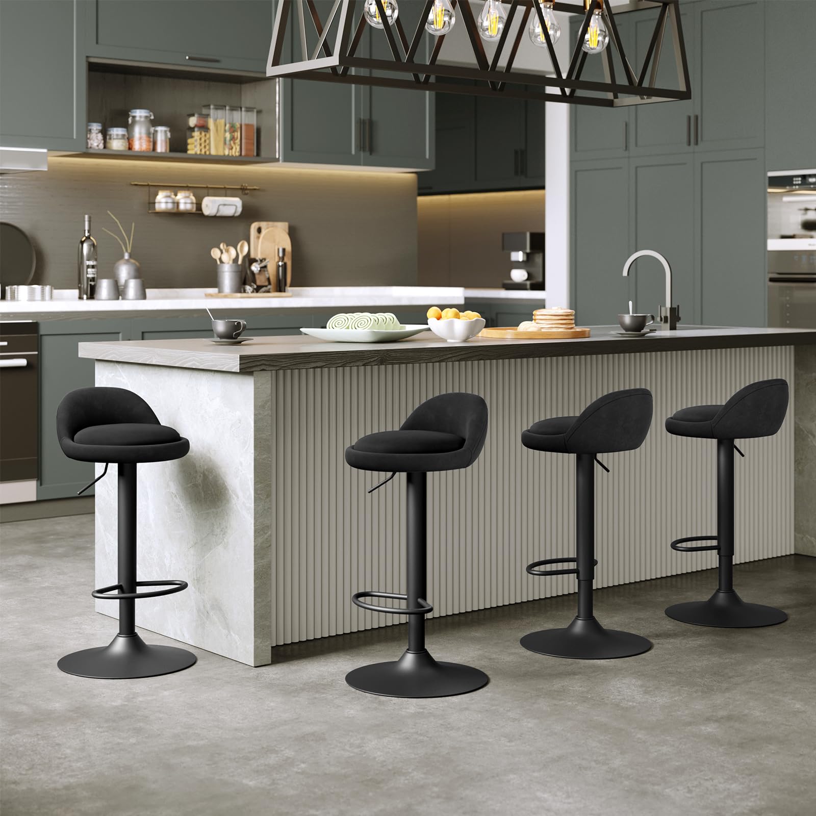eugad-barhocker-0824by-4-drehstuhl-4er-set-schwarz-samt-62-84cm image 2