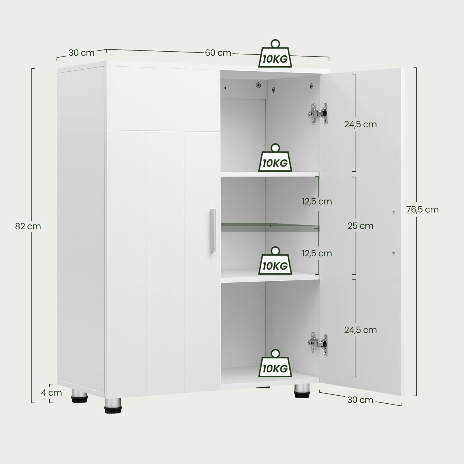 eugad-badezimmerschrank-wei-schmal-freistehend-verstellbar image 3