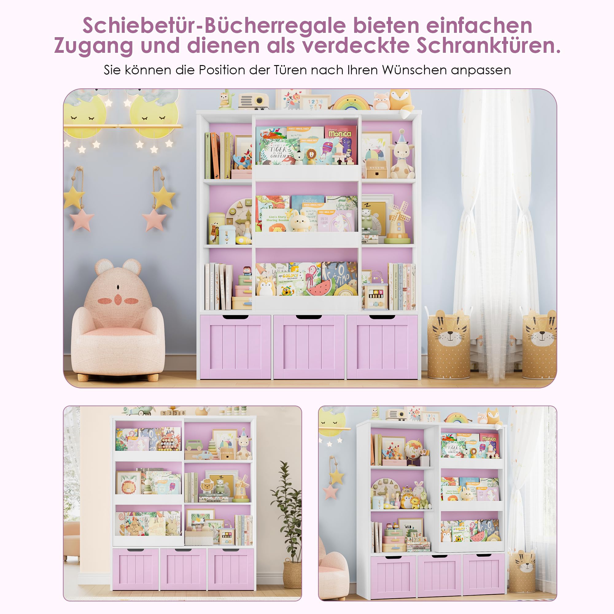 forehill-kinderregal-120cm-b-cherregal-rosa-lila-wei-rollkisten image 6