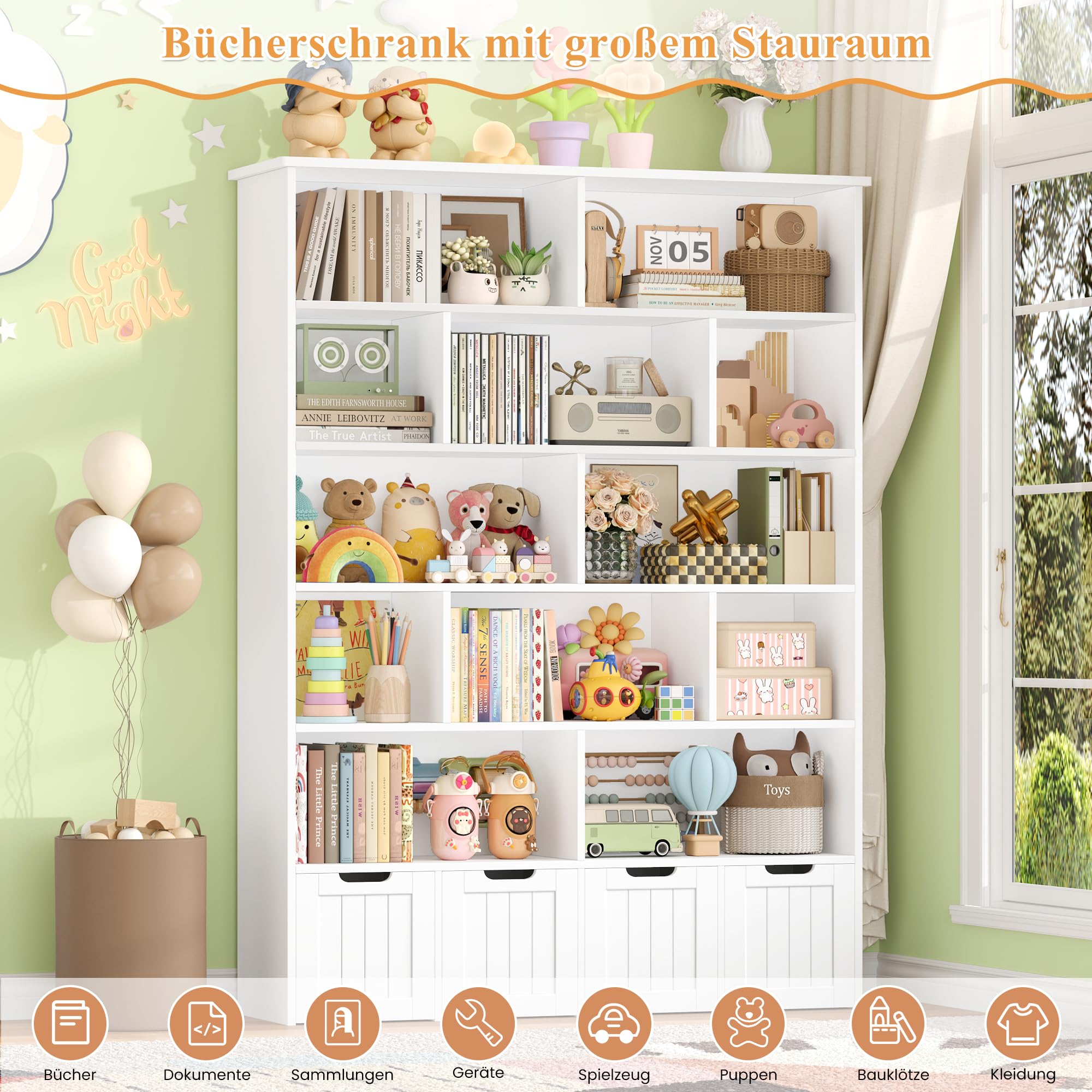 forehill-kinderregal-weiss-6-ebenen-175cm-mit-4-roll-schubladen image 5
