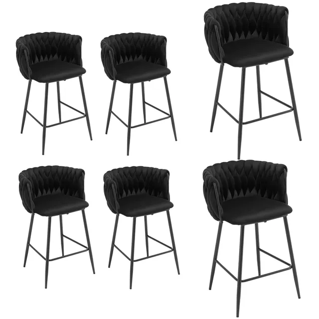 eugad-1081by-6-barhocker-samt-schwarz-6er-set-web-lehne image 1
