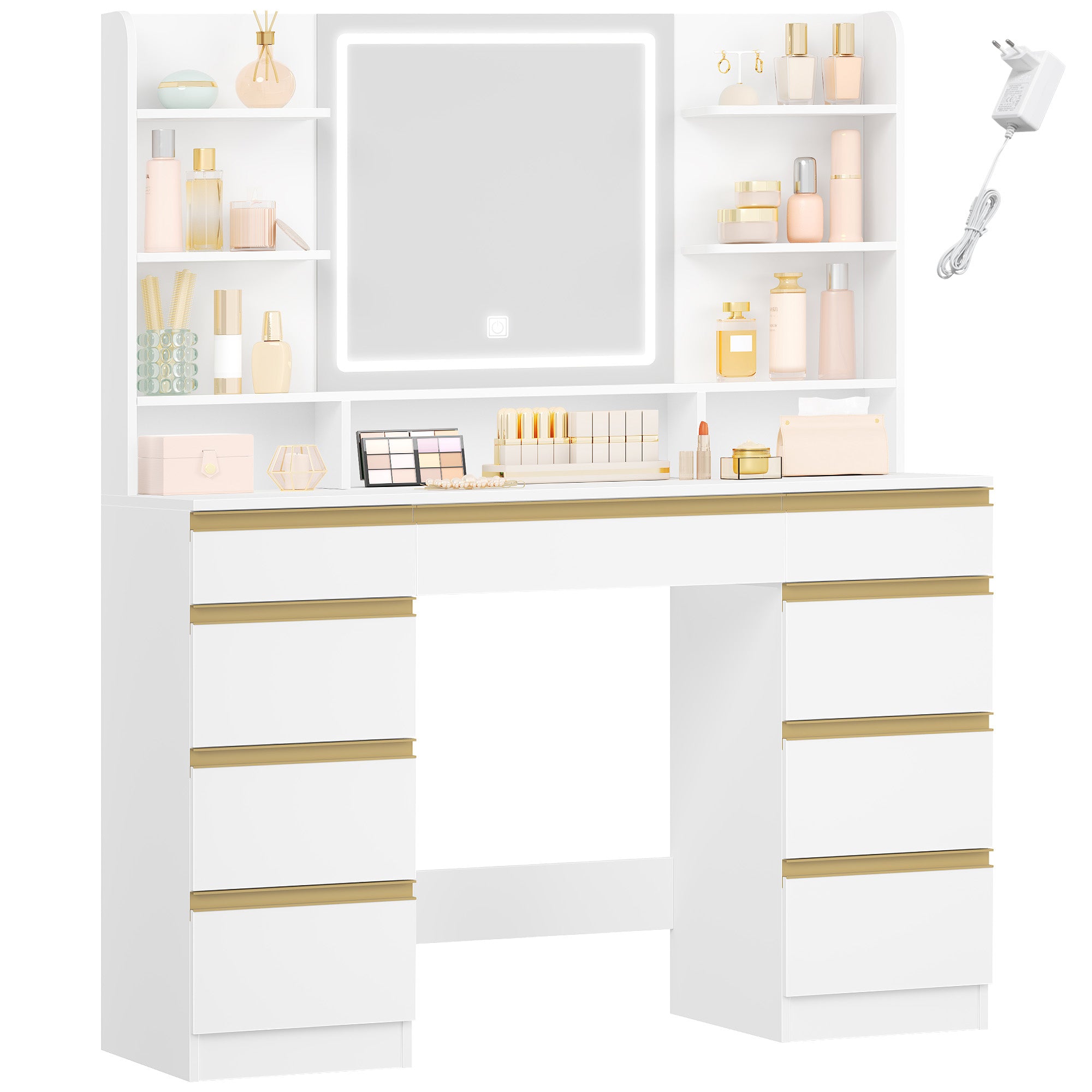 hzuaneri-bedroom-schminktisch-wei-led-9-schubladen image 1