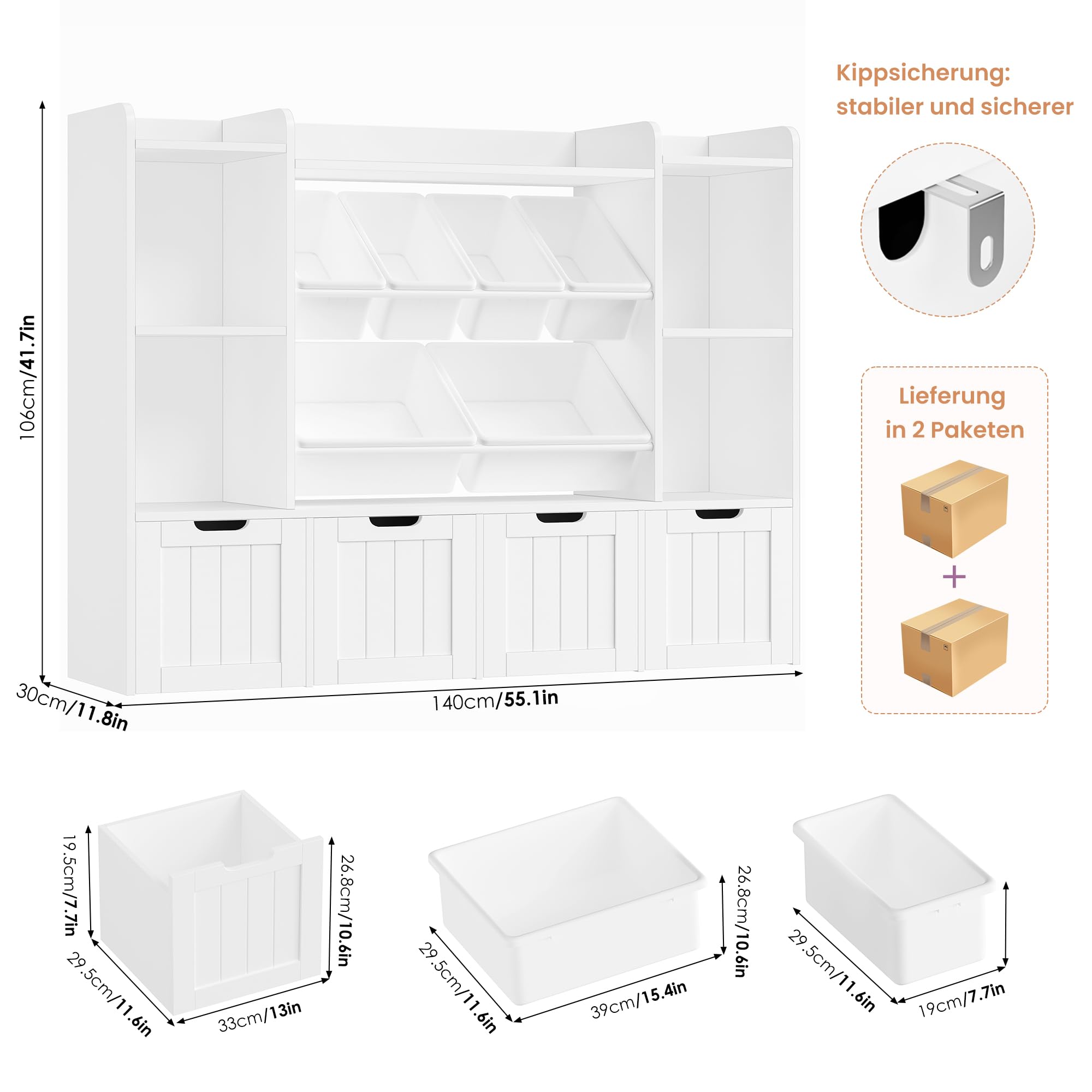 forehill-kinderregal-140cm-wei-mit-boxen-spielzeugregal image 3