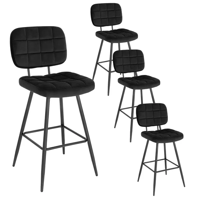 eugad-barhocker-4er-set-samt-schwarz-mit-lehne-68-5cm-1042by-4 image 1