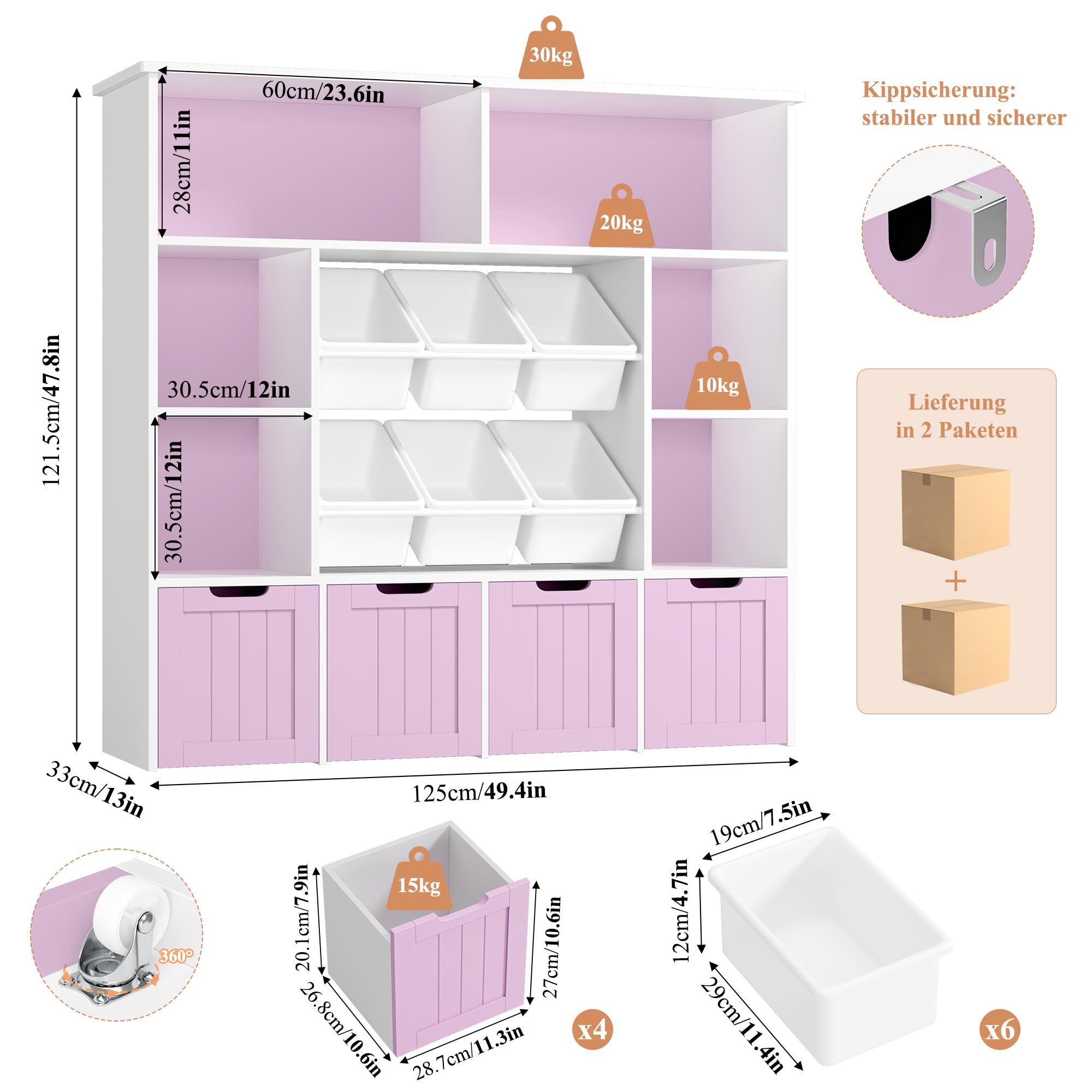 forehill-kinderregal-10-boxen-rosa-lila-wei-spielzeugregal image 3