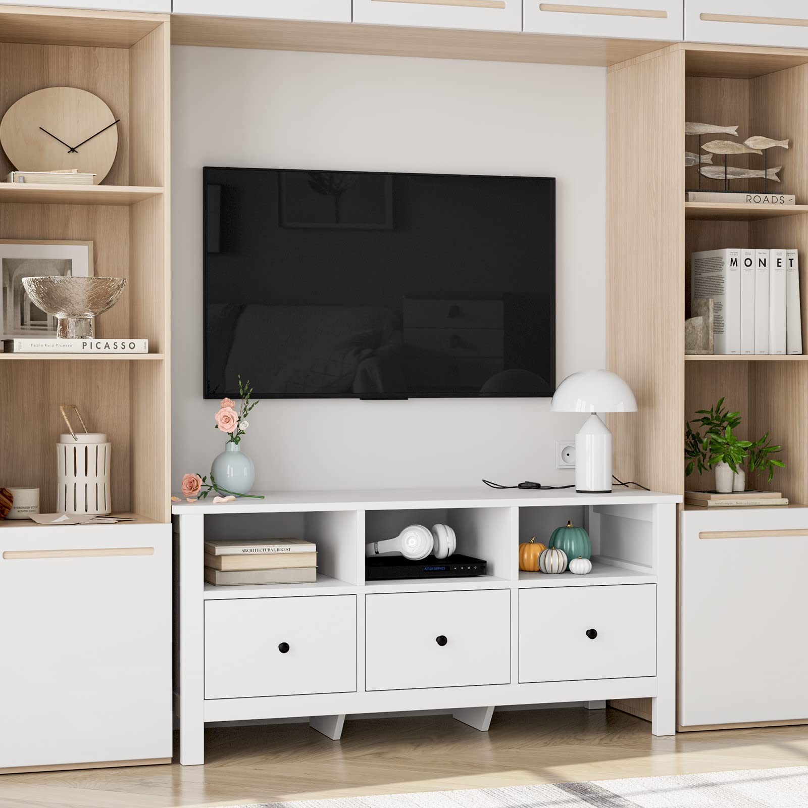 forehill-tv-cabinet-lowboard-tv-schrank-wei-mit-schubladen image 2
