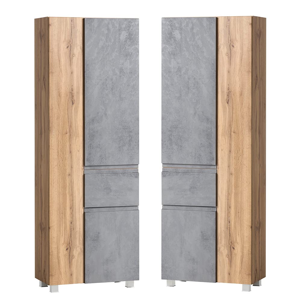 lomadox-badezimmer-waschplatz-set-hochschrank-wotan-eiche-beton image 4