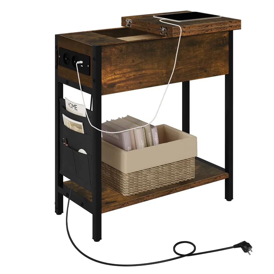 eugad-wohnaccessoires-beistelltisch-vintagebraun-mit-steckdose-usb image 1