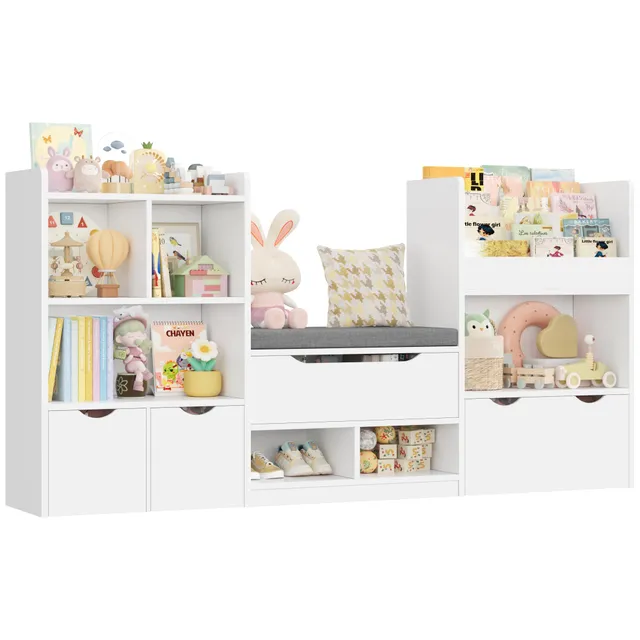 forehill-kinderregal-wei-mit-sitzbank-183-5-cm-8-in-1 image 1