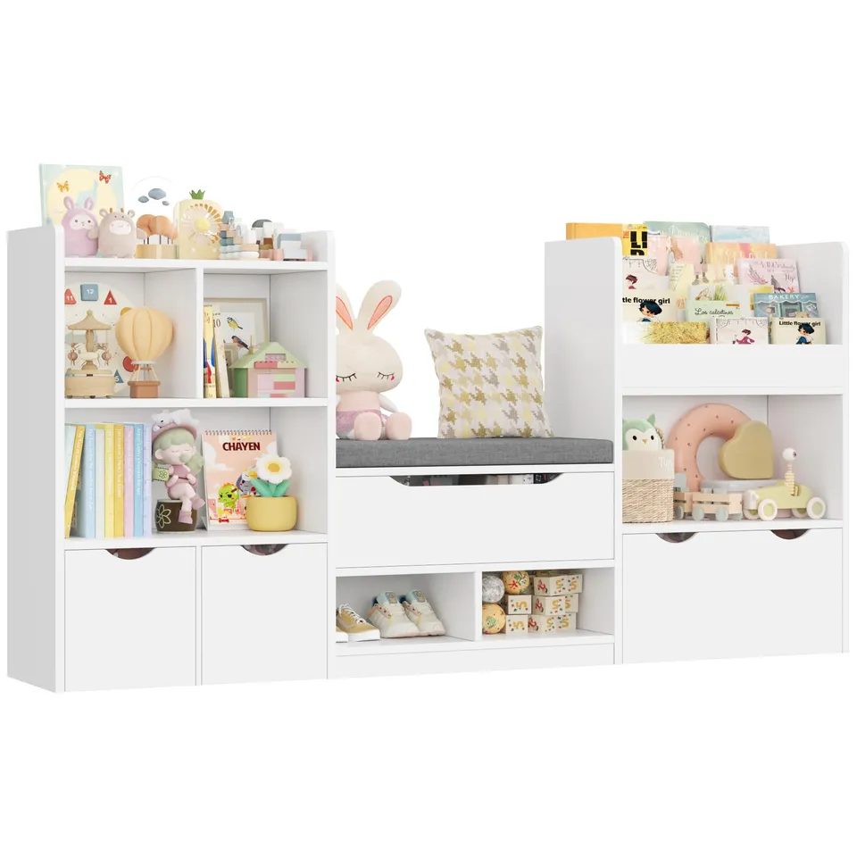 forehill-kinderregal-wei-mit-sitzbank-183-5-cm-8-in-1 image 1