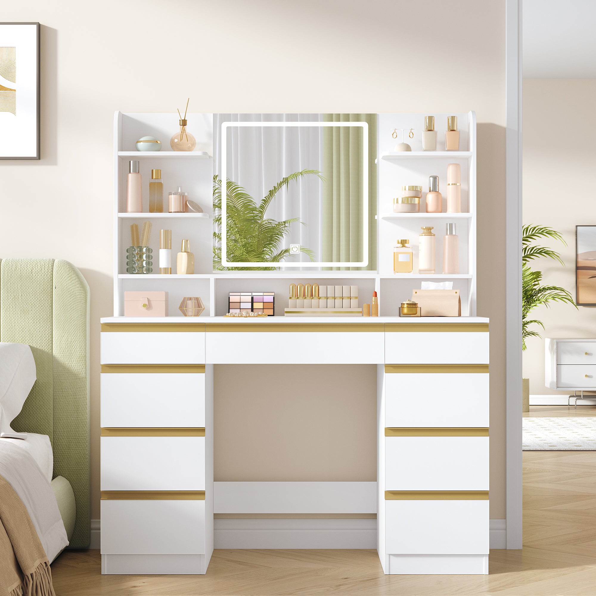 hzuaneri-bedroom-schminktisch-wei-led-9-schubladen image 2