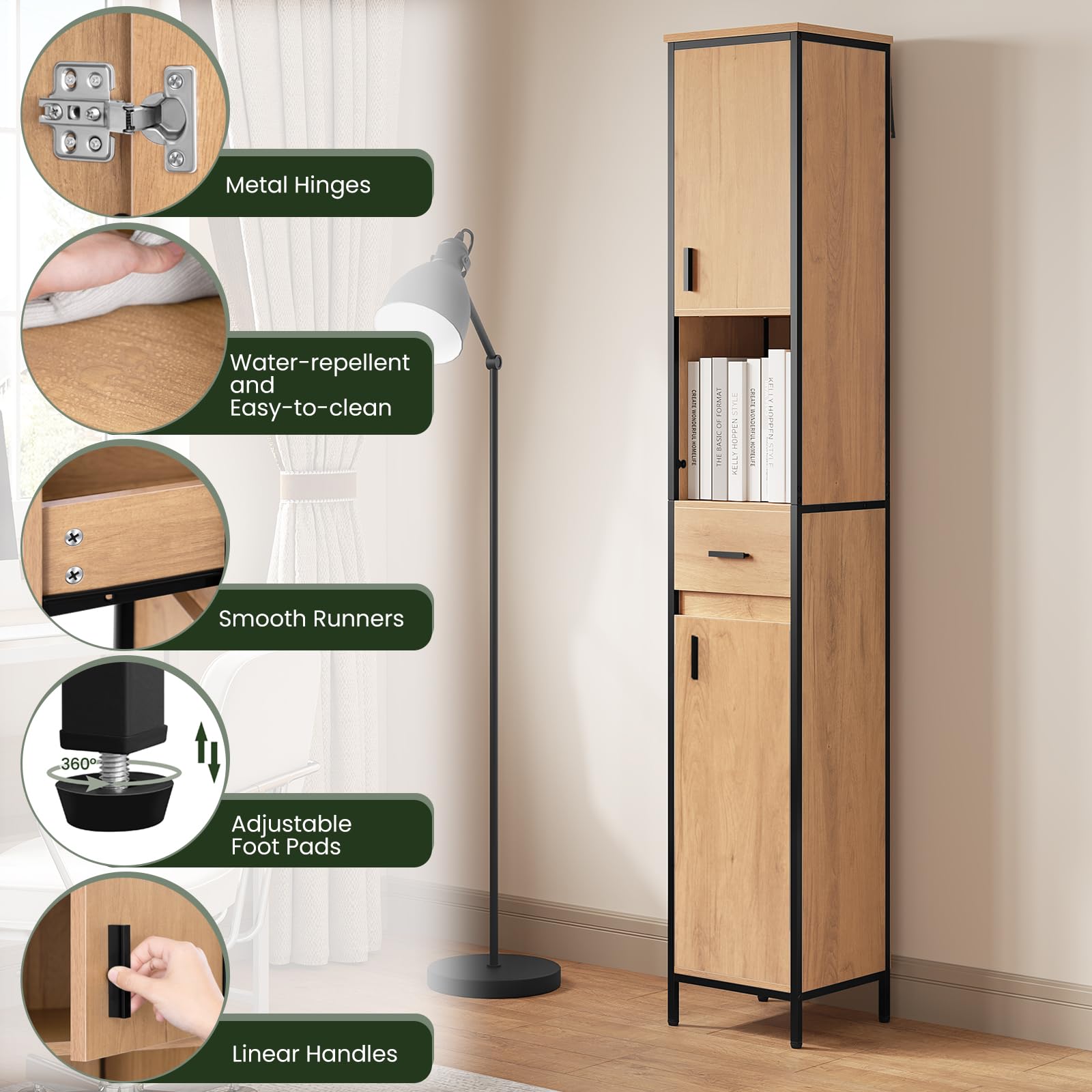 eugad-badezimmerschrank-30x180-schwarz-eiche-mit-schublade image 4