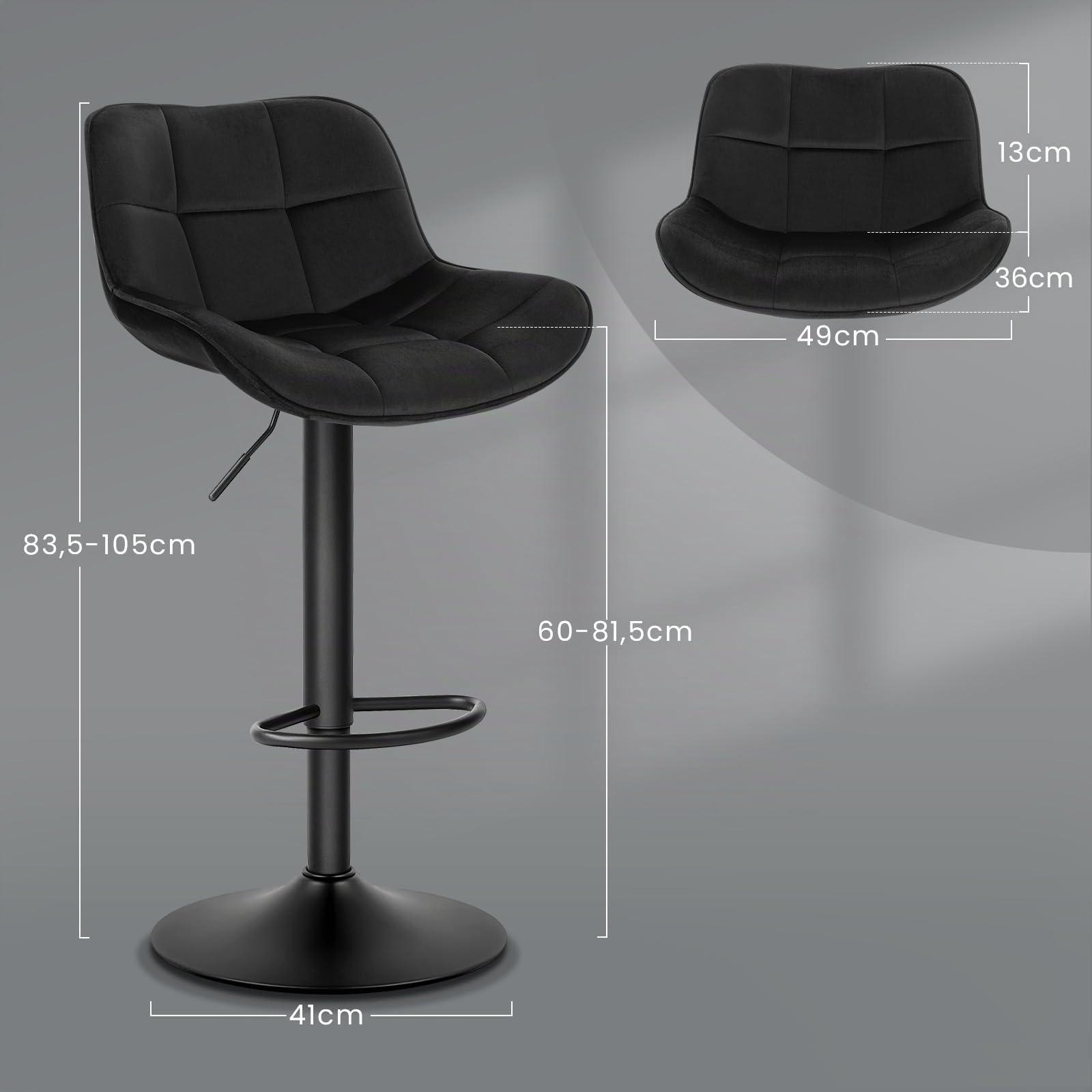 eugad-barhocker-h-henverstellbar-samt-barstuhl-schwarz-drehbar image 3