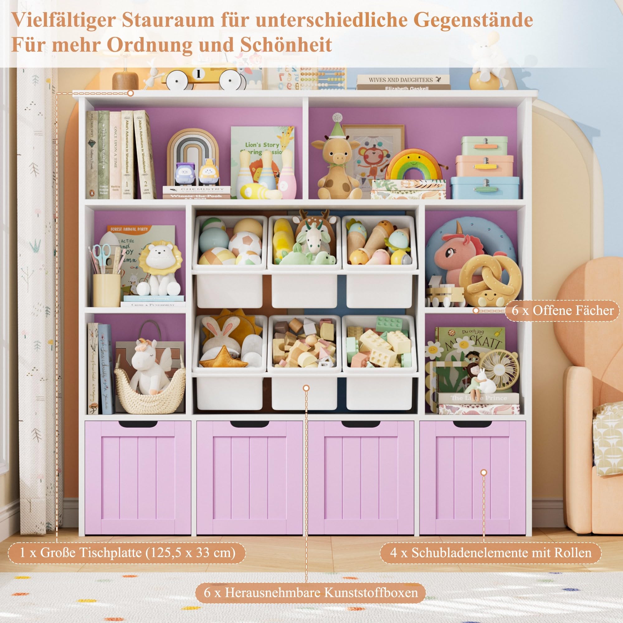 forehill-kinderregal-10-boxen-rosa-lila-wei-spielzeugregal image 6