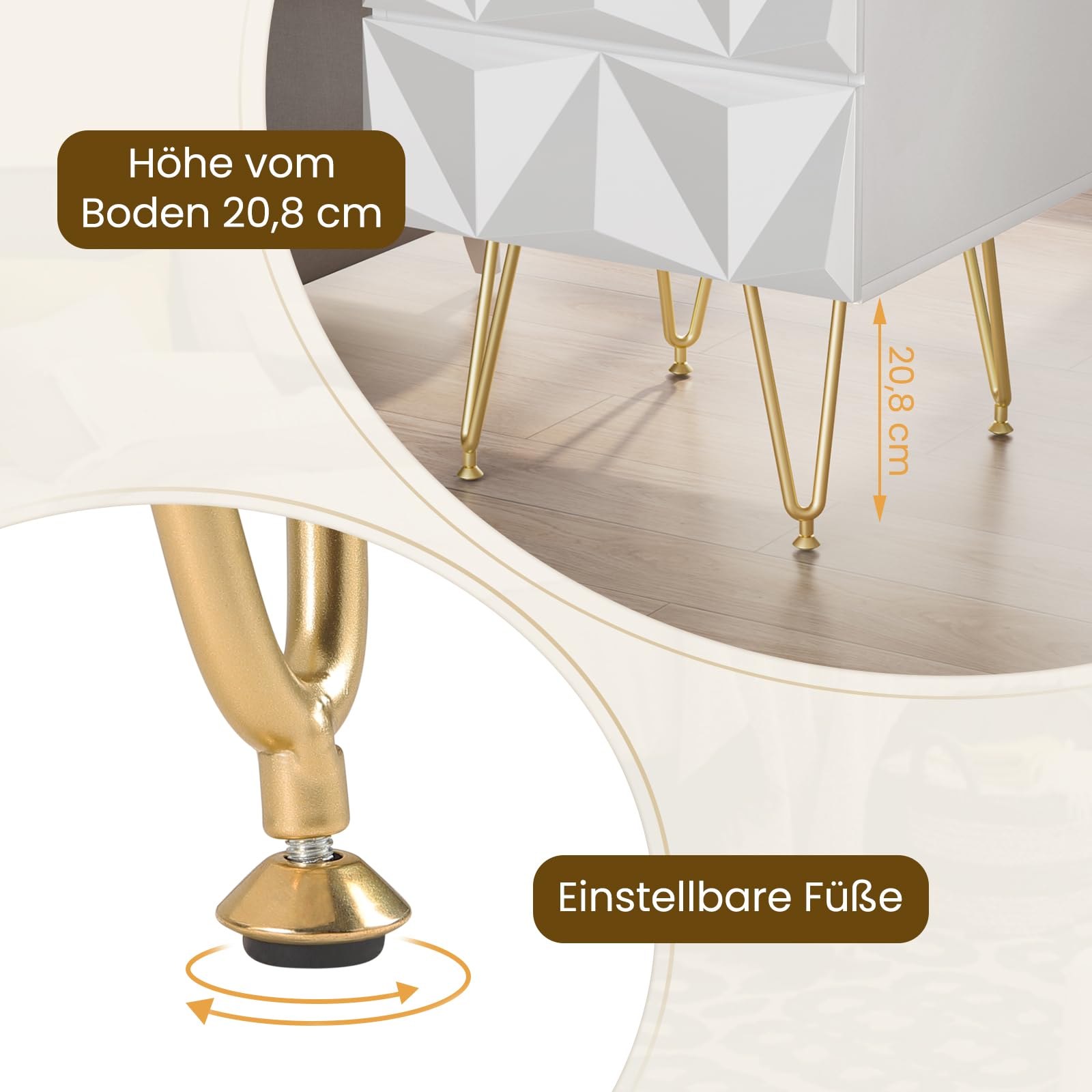 eugad-wohnaccessoires-nachttisch-wei-gold-40x53x40-cm-2-schubl image 7