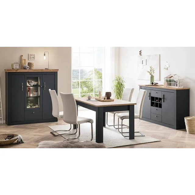 lomadox-wohnzimmer-esszimmer-set-anthrazit-eiche-mit-beleuchtung image 1