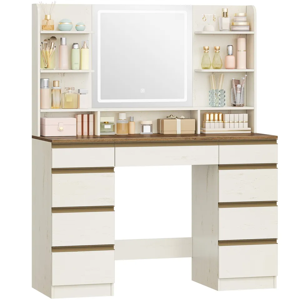 hzuaneri-dt41914x-schminktisch-wei-braun-led-9-laden image 1