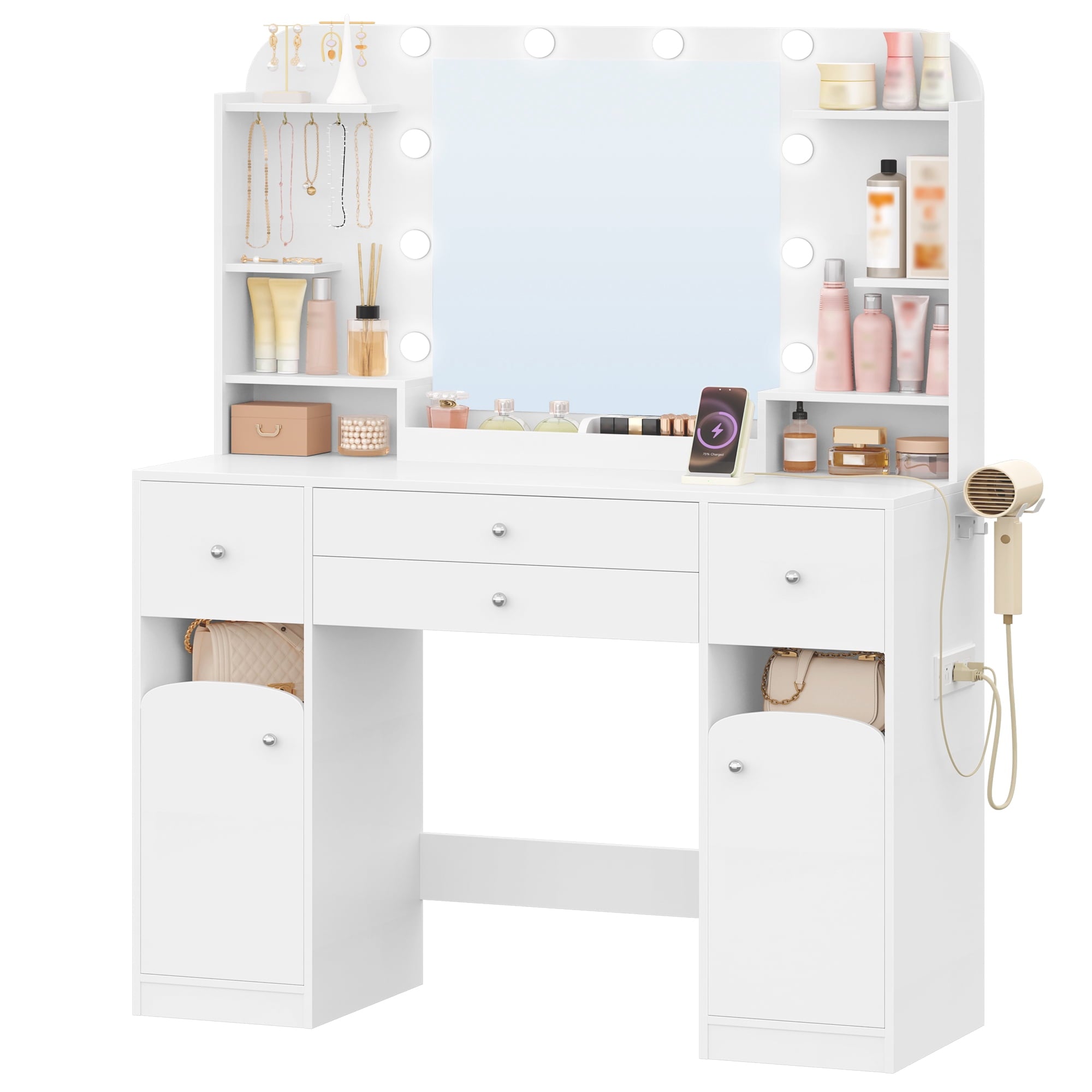 hzuaneri-bedroom-schminktisch-wei-mit-led-spiegel-4-schubladen image 2