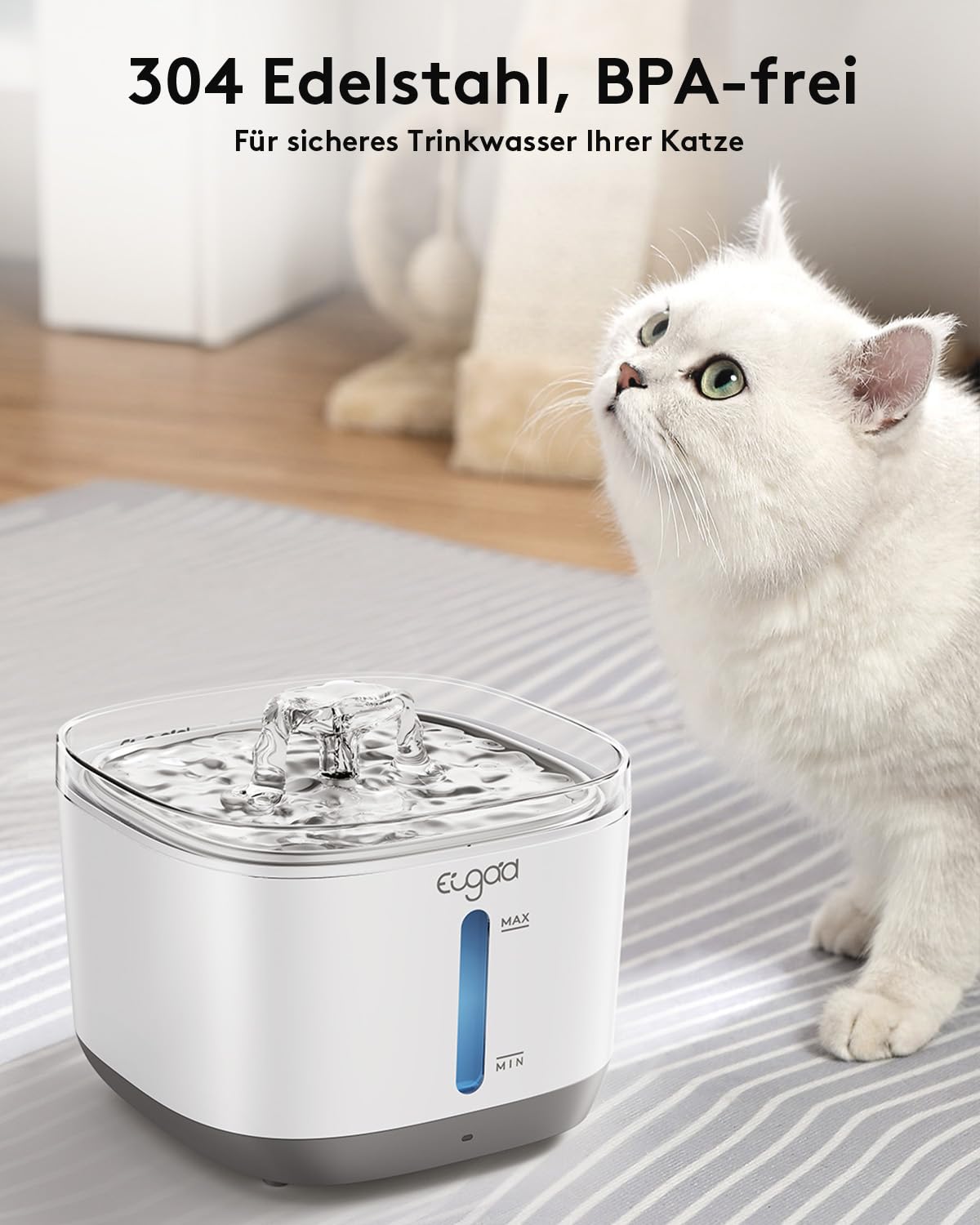 eugad-katzenbrunnen-kabellos-trinkbrunnen-2-5l-edelstahl-sensor image 2