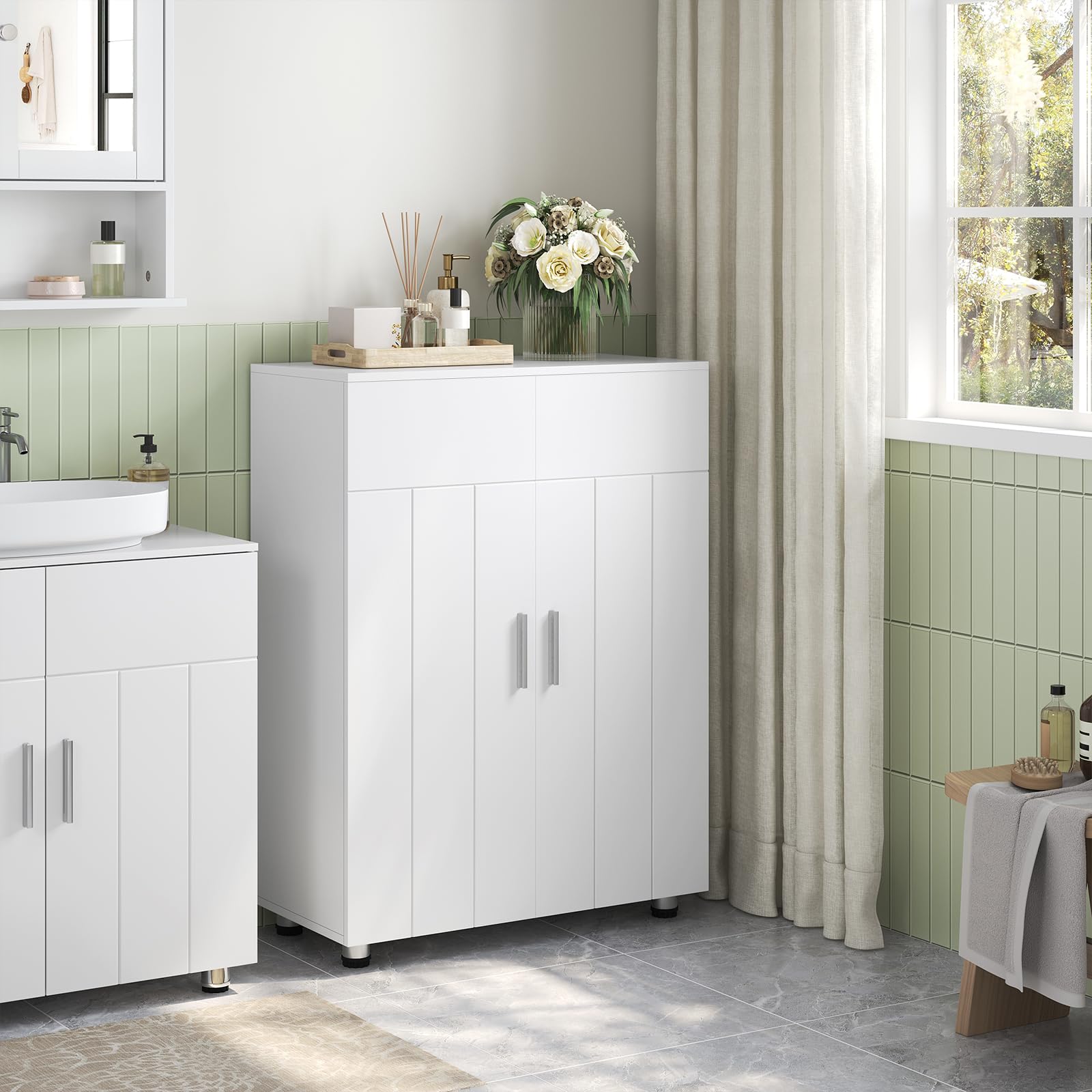 eugad-badezimmerschrank-wei-schmal-freistehend-verstellbar image 2