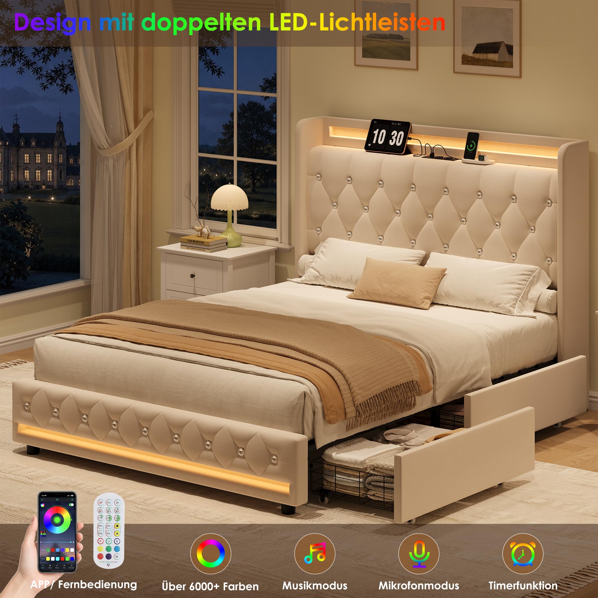 forehill-polsterbett-140x200-led-schubladen-samt-mit-usb image 4