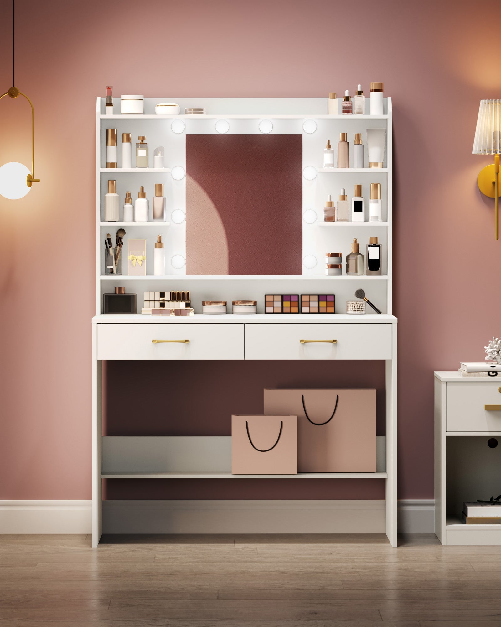 hzuaneri-bedroom-schminktisch-mit-spiegel-wei-2-schubladen-dimmbar image 5