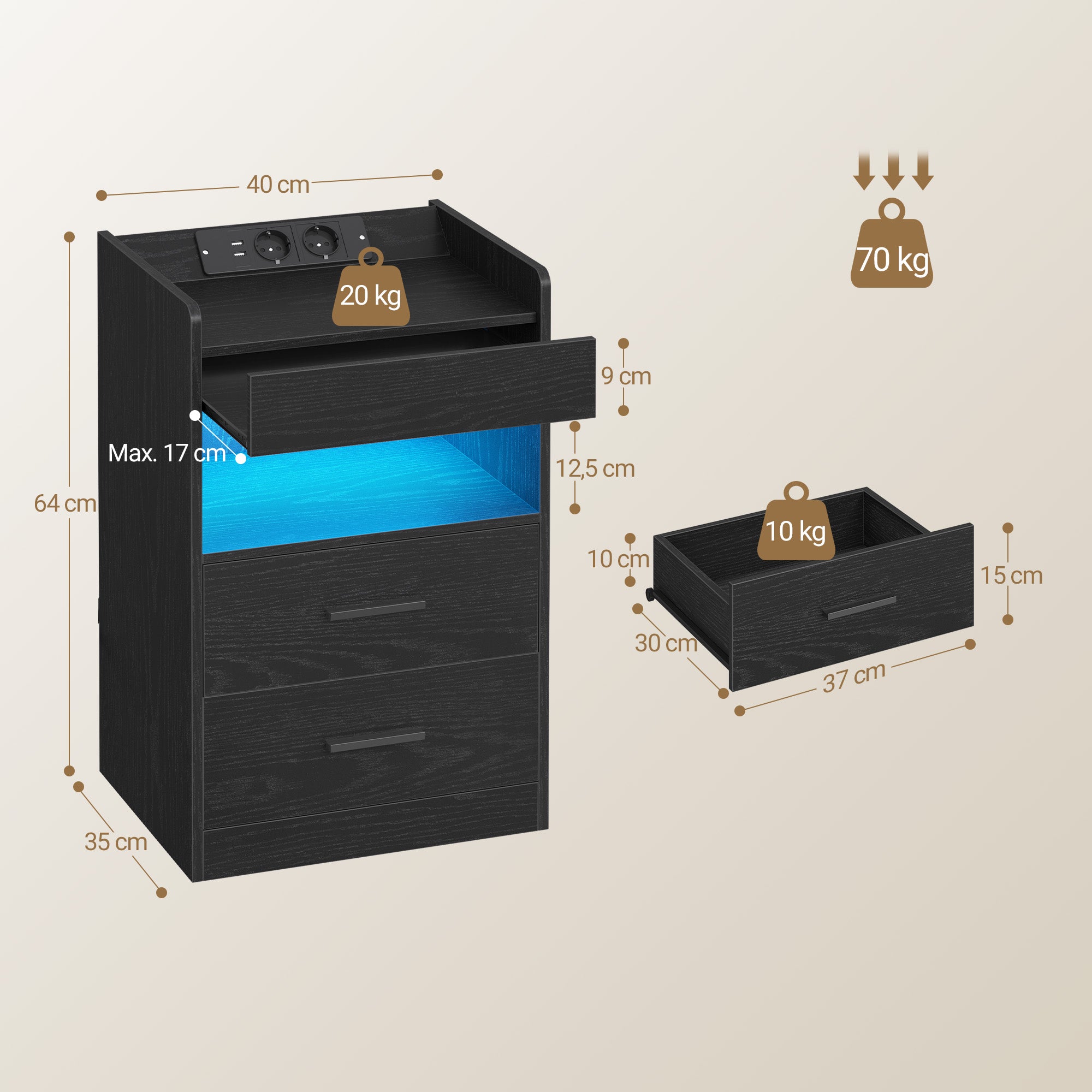 hzuaneri-bedroom-ns33604x-nachttisch-2er-set-schwarz-led-usb image 2