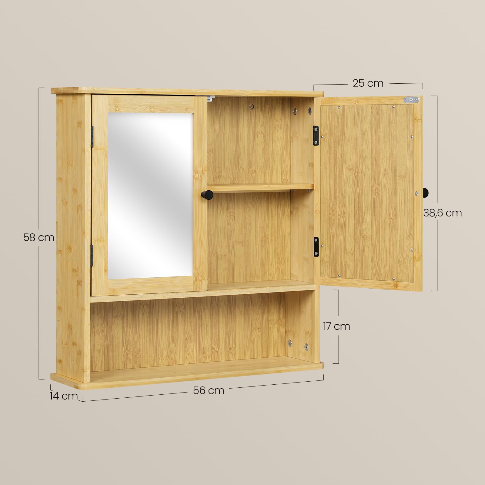 eugad-badezimmerschrank-bambus-mit-spiegel-56x58x14-cm image 3