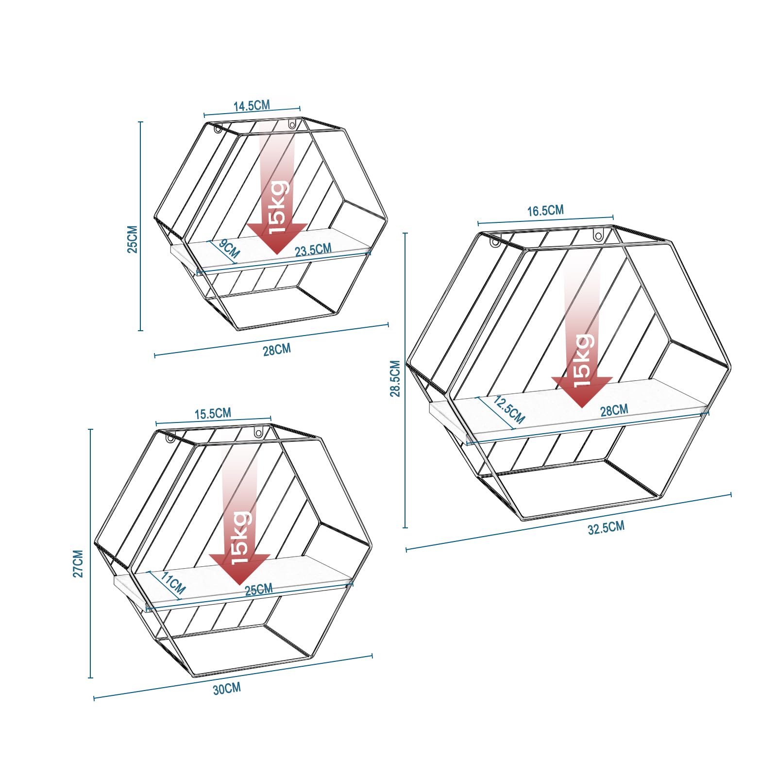 eugad-wandregal-3er-set-hexagon-wei-gold-schweberegal image 3