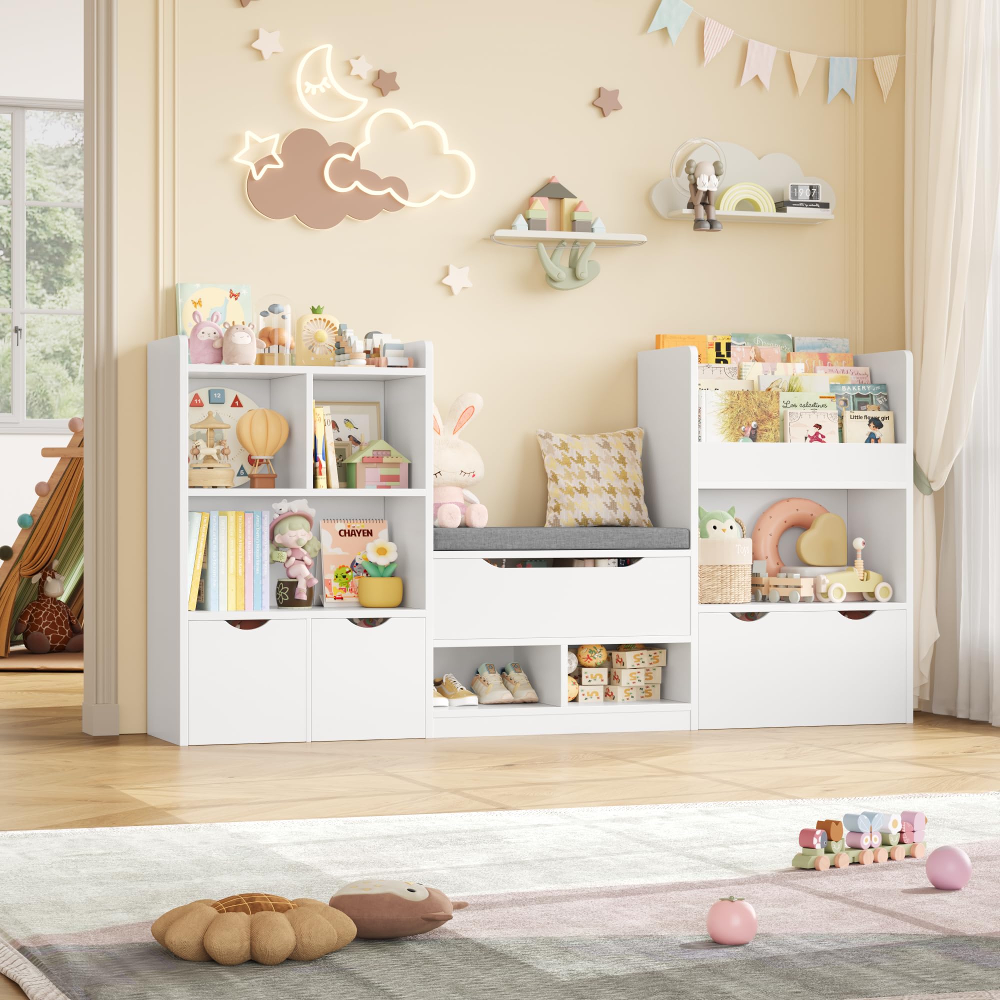 forehill-kinderregal-wei-mit-sitzbank-183-5-cm-8-in-1 image 4
