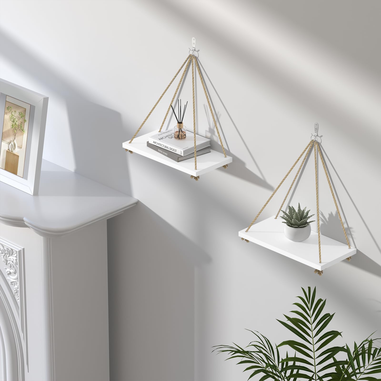 eugad-wandregal-2er-set-wei-40x20-cm-h-ngeregal-mit-seil image 2