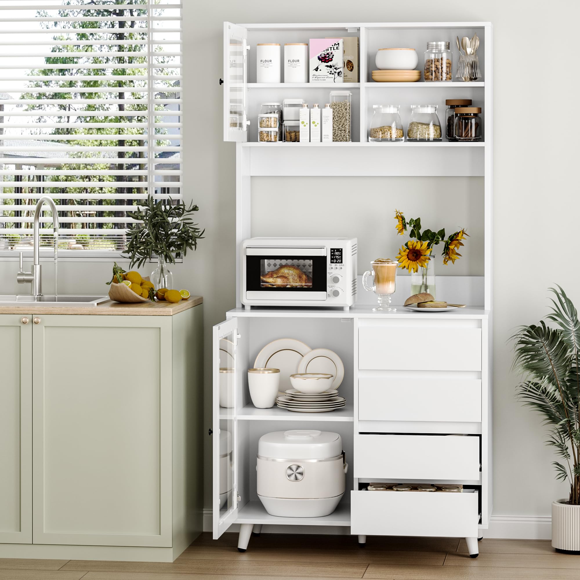 forehill-k-chenschrank-180cm-wei-buffet-4-schubladen-glas image 4