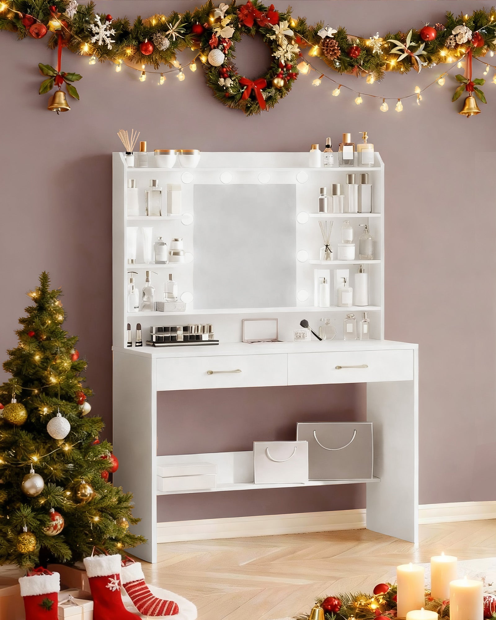 hzuaneri-bedroom-schminktisch-mit-spiegel-wei-2-schubladen-dimmbar image 4