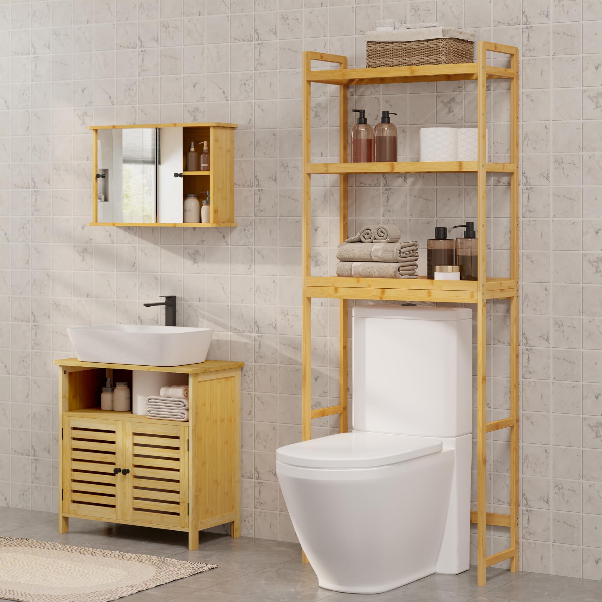 eugad-aufbewahrung-badregal-bambus-natur-63-5x163x26cm-verstellbar image 2