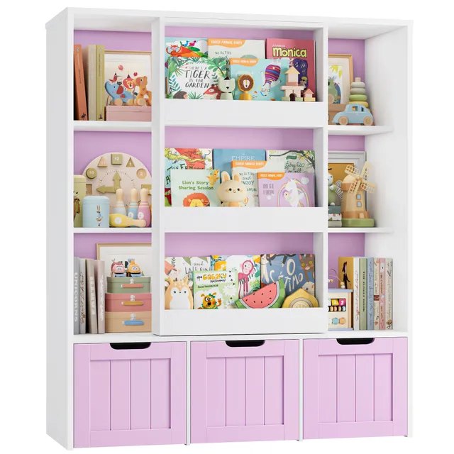 forehill-kinderregal-120cm-b-cherregal-rosa-lila-wei-rollkisten image 1