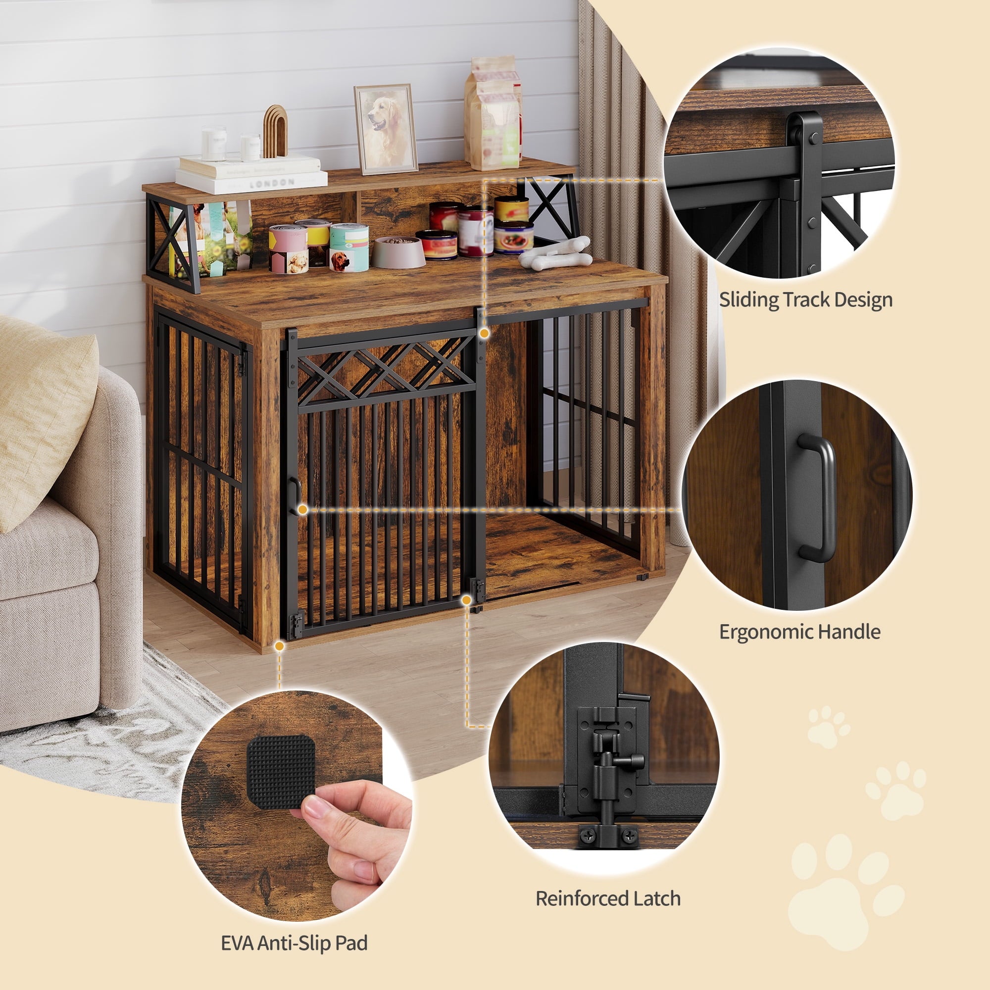 hzuaneri-pet-hundebox-rustic-brown-holz-gro-mit-ablage image 5