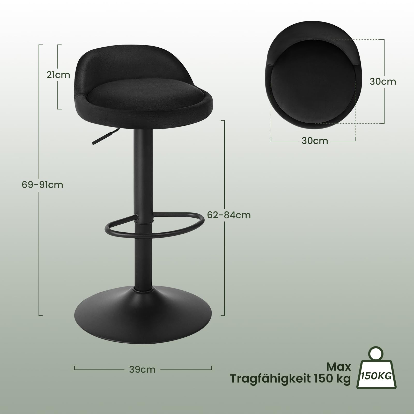 eugad-barhocker-0824by-4-drehstuhl-4er-set-schwarz-samt-62-84cm image 3